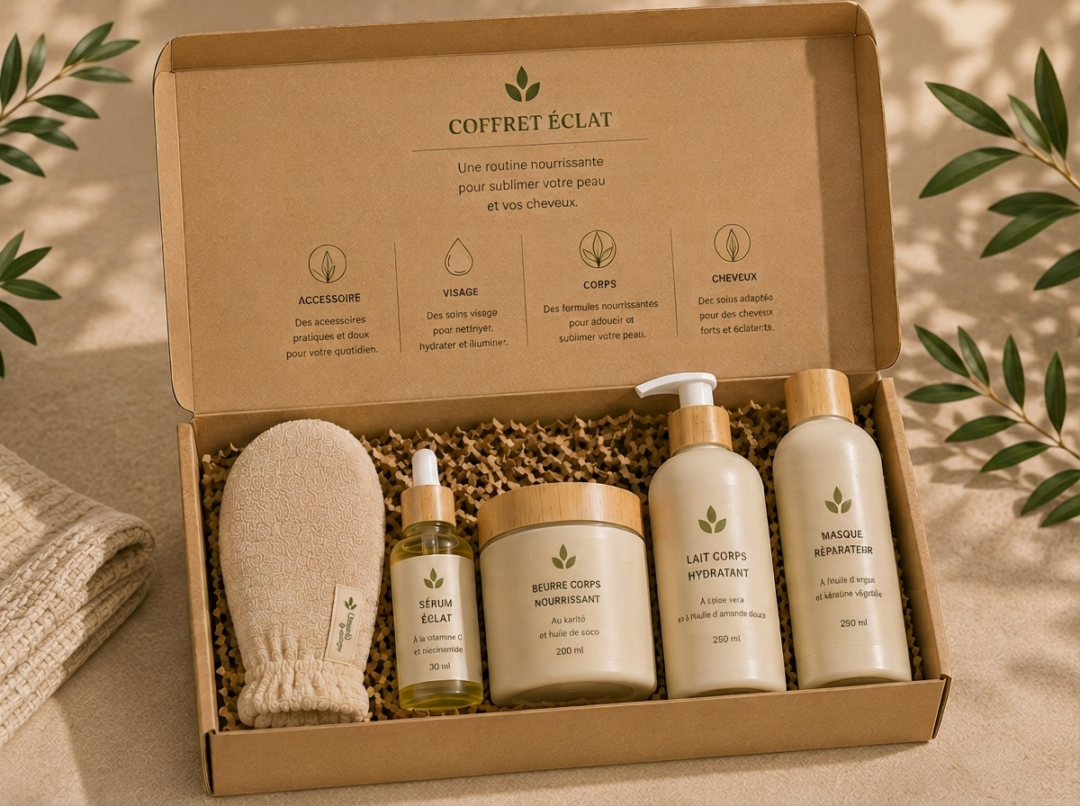 Coffret douceur corps naturel Cosm'éthique avec gel douche, lait et huile