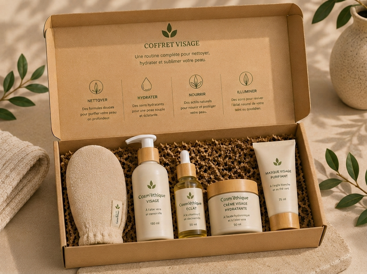 Coffret éclat visage naturel Cosm'éthique avec nettoyant, sérum et crème